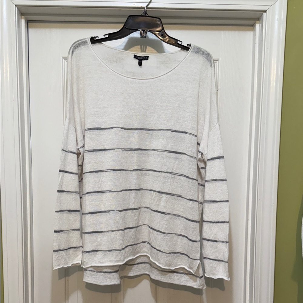 Eileen Fisher Organic Linen Stripe Sweater L